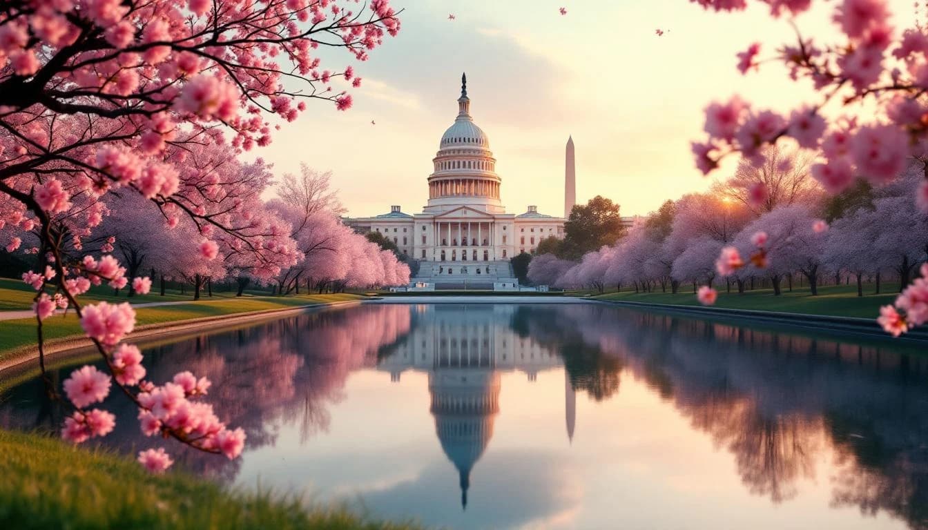 Washington DC with Capitol Building at sunrise