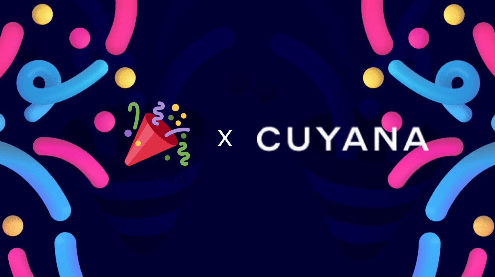 TestParty and Cuyana logo on a fun confetti backdrop.