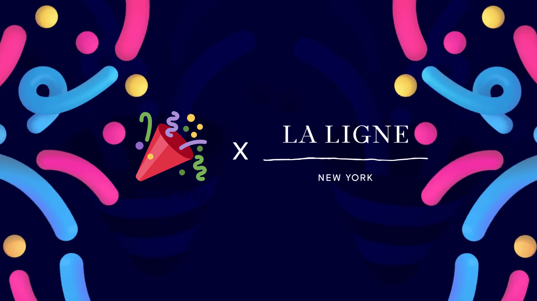 The TestParty and La Ligne logos on a fun confetti backdrop.
