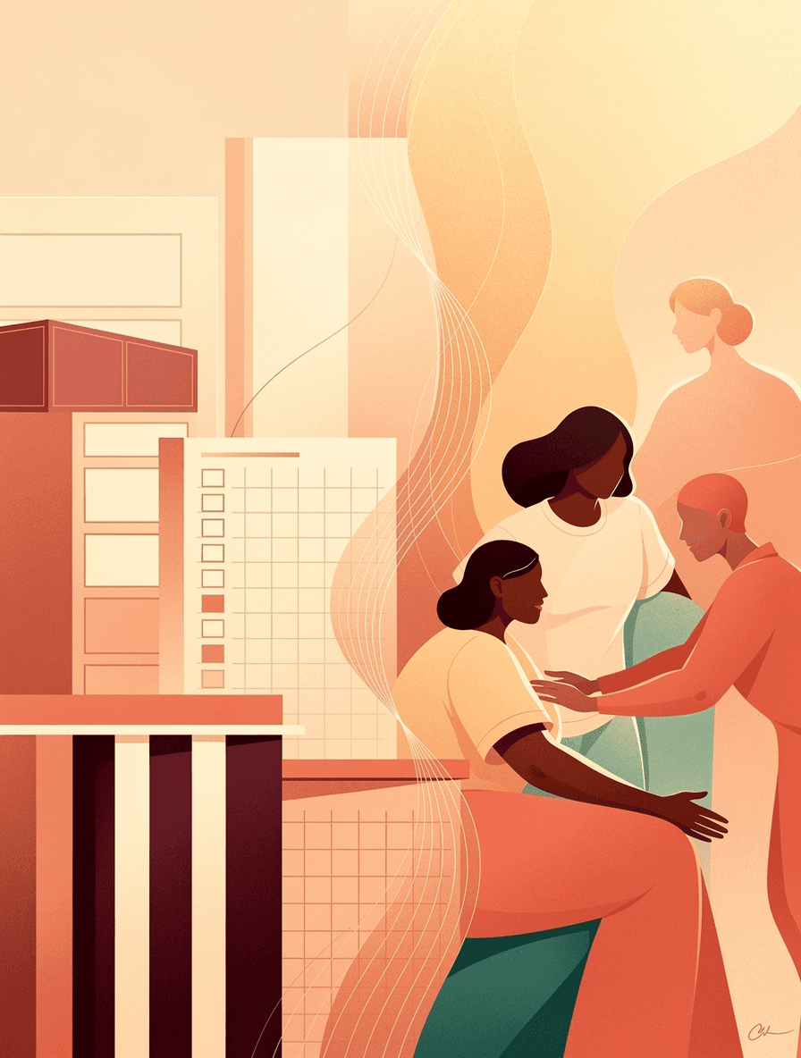 Split composition showing rigid checklist forms on one side transforming into flowing human interaction on the other