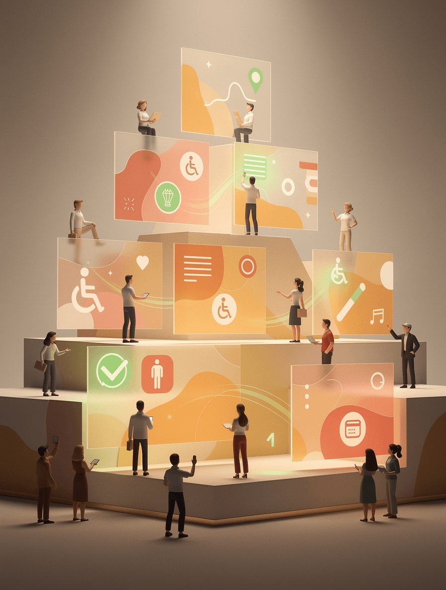 Shopify themes arranged on a podium with accessibility score indicators, representing theme accessibility rankings