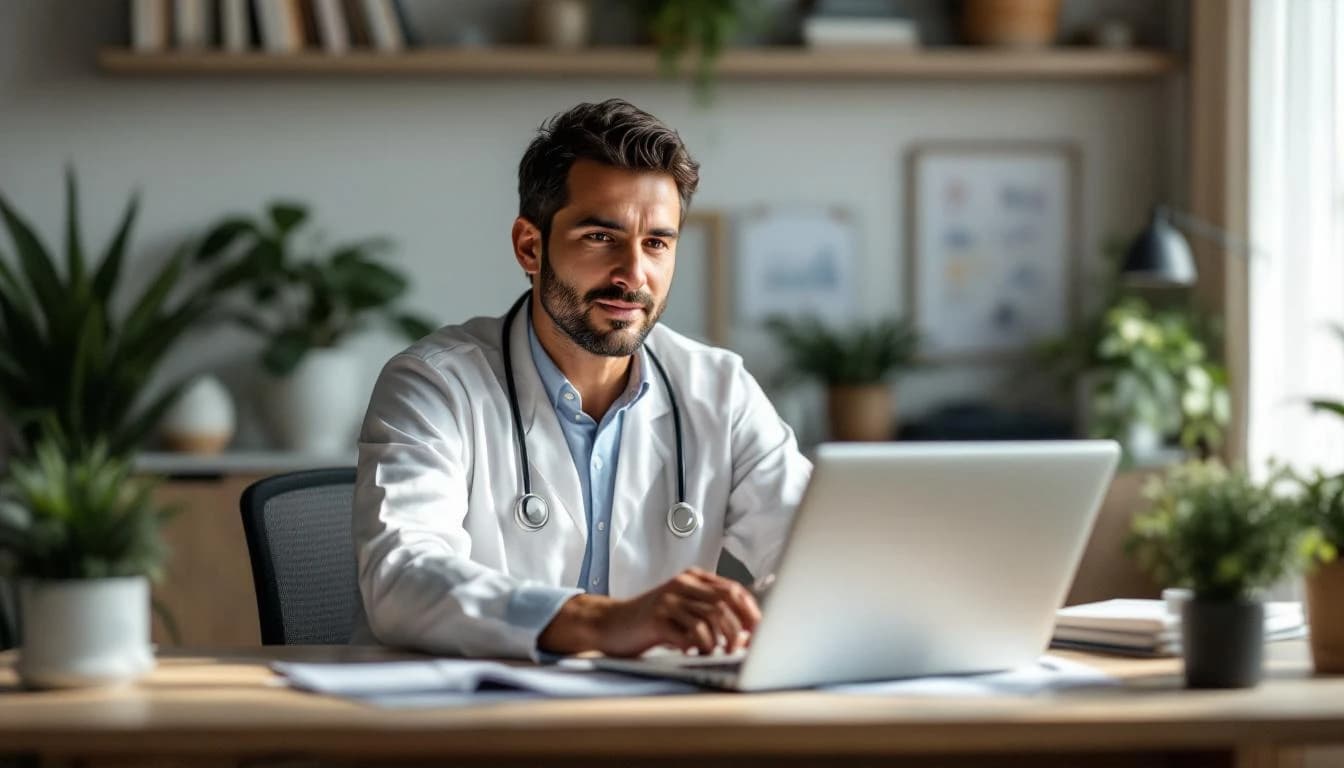 Adult receiving supportive telehealth consultation