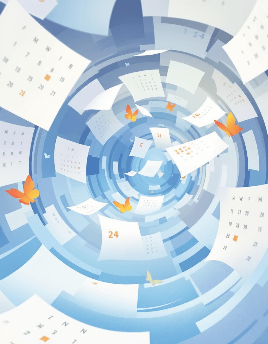 Dynamic illustration of a 14-day transformation journey with calendar pages flying through a tunnel, showing progressive accessibility improvements