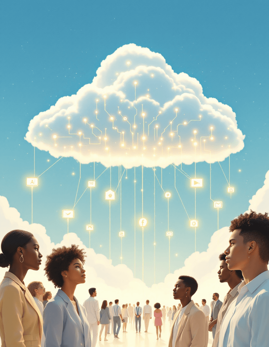 Cloud platform illustration showing AI-powered SaaS accessibility capabilities descending to fix websites