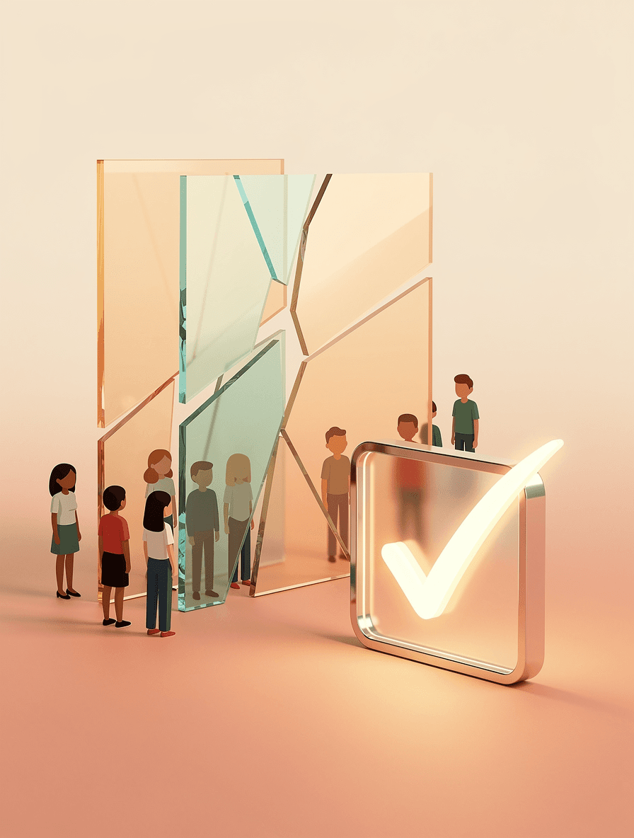 Illustration of checkbox being marked while the actual barrier remains in place, showing the gap between compliance and reality